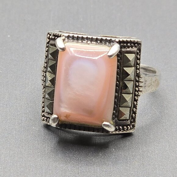 VTG Sterling Silver Pink Queen Conch Shell Marcasite Ring Sz 5 WS Art Deco Style - Picture 10 of 10